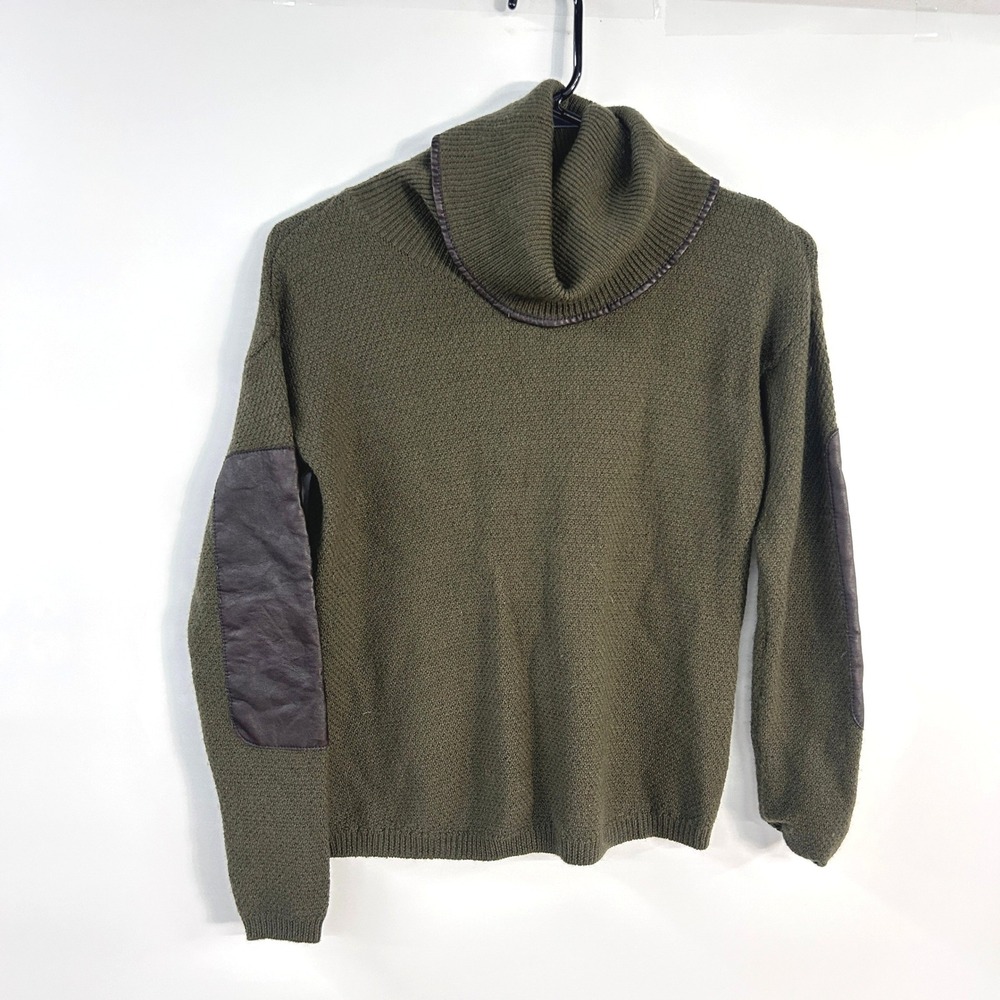 Merino Wool Cowl Neck Sweater Small Olive Elbow Patch Academia Heritage Preppy